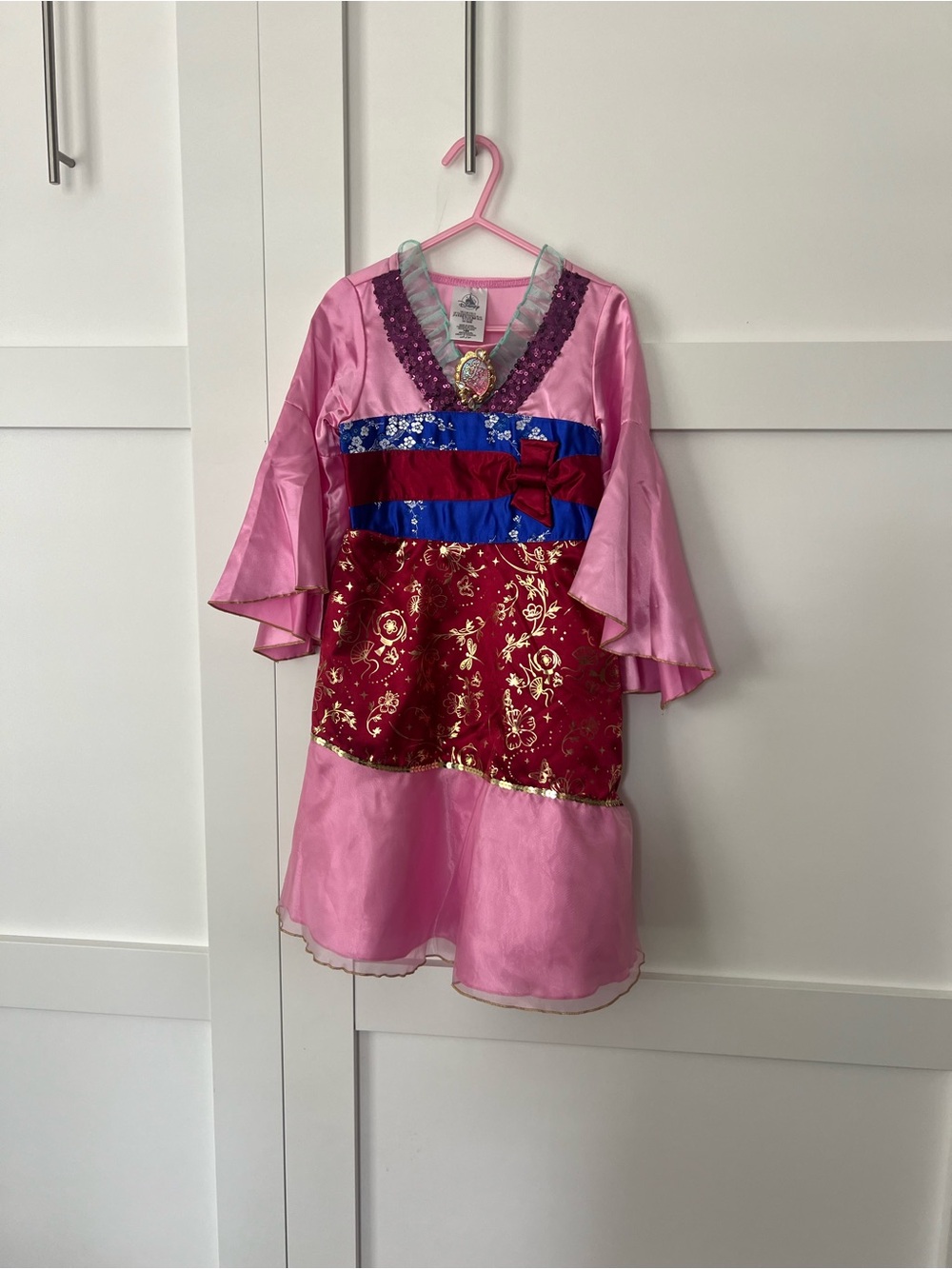 Disney Mulan Pink and Red Princess Dress with Blue Sash size 3